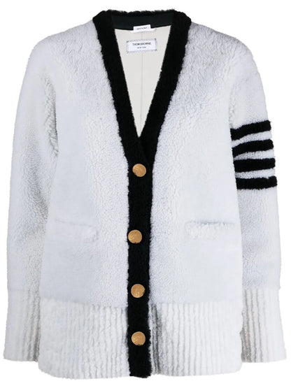 4-Bar Stripe Shearling Cardigan