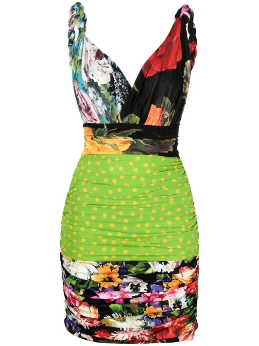 Patchwork Fitted Mini Dress