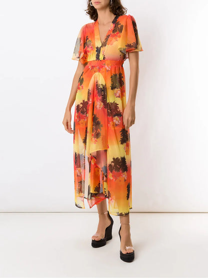 Half-Sleeves Long Dress
