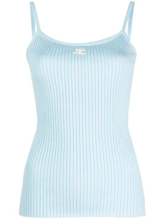 Logo Print Ribbed Knit Top
