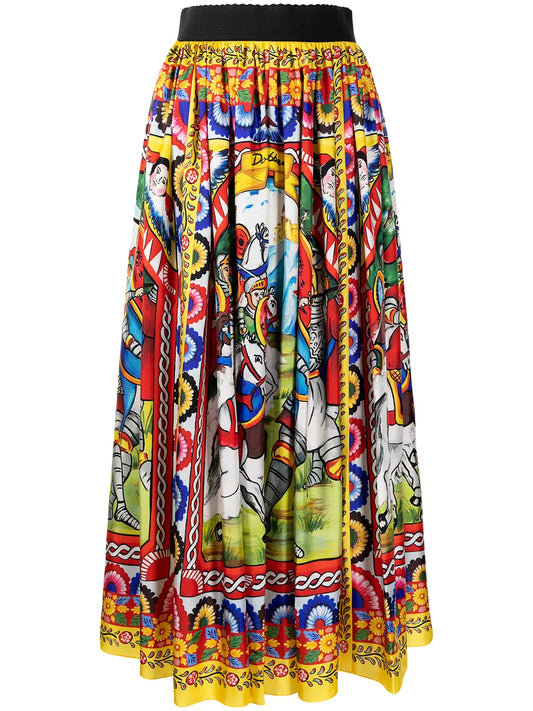 Carretto-Print Twill Midi Skirt