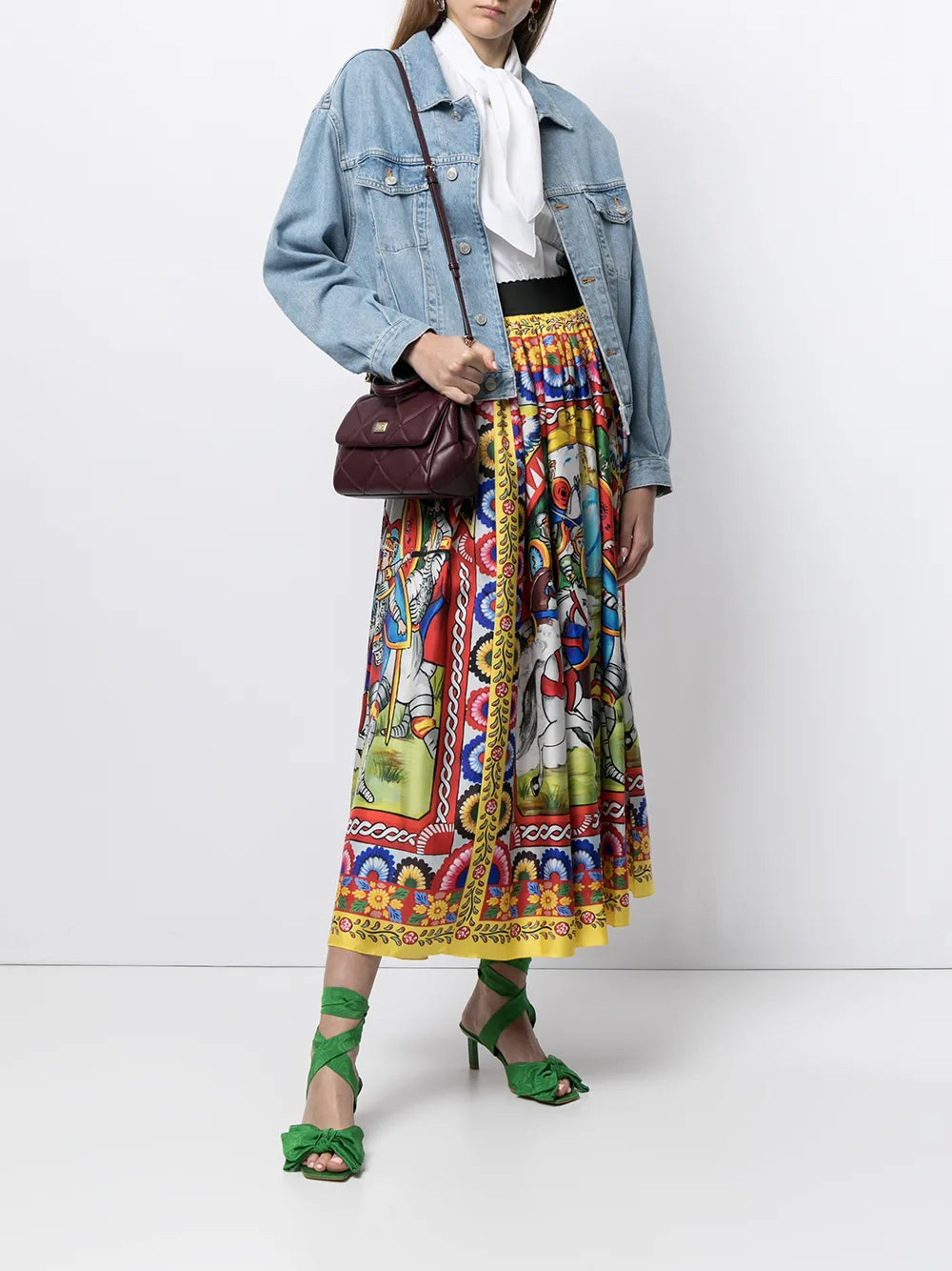 Carretto-Print Twill Midi Skirt