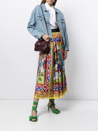 Carretto-Print Twill Midi Skirt