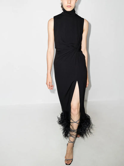 Maika Feather-Embellished Sleeveless Gown