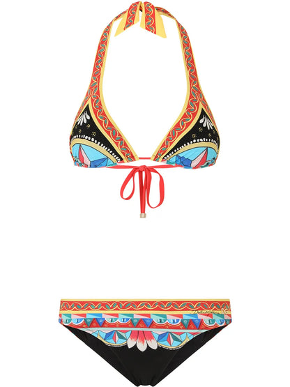 Carretto-Print Triangle Bikini