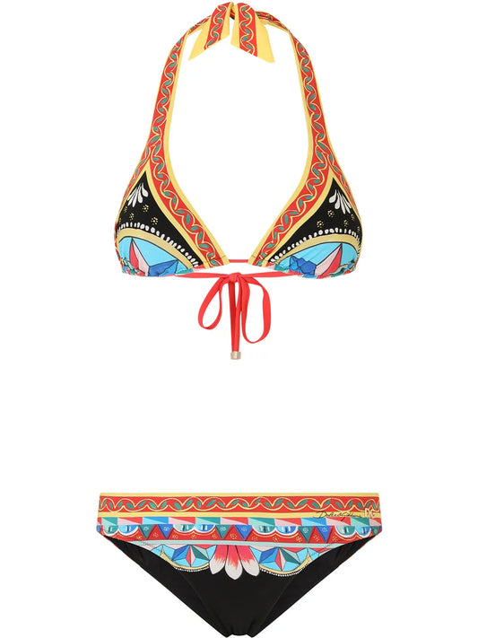Carretto-Print Triangle Bikini