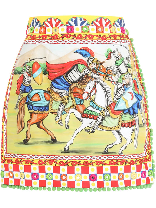 Carretto-Print Poplin Miniskirt