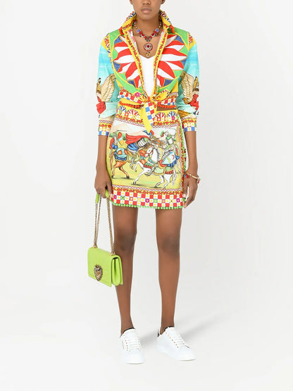 Carretto-Print Poplin Miniskirt
