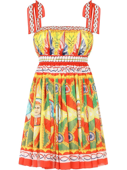 Carretto-Print Chiffon Minidress