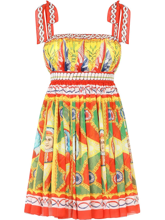 Carretto-Print Chiffon Minidress