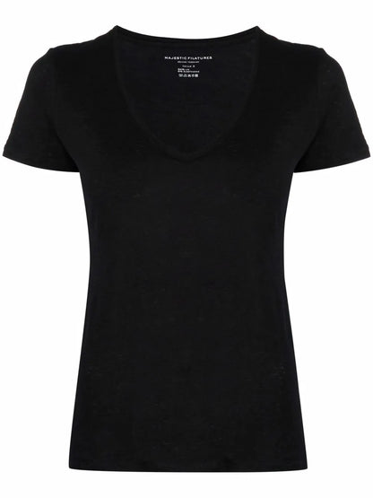 Scoop Neck Linen-Blend T-Shirt