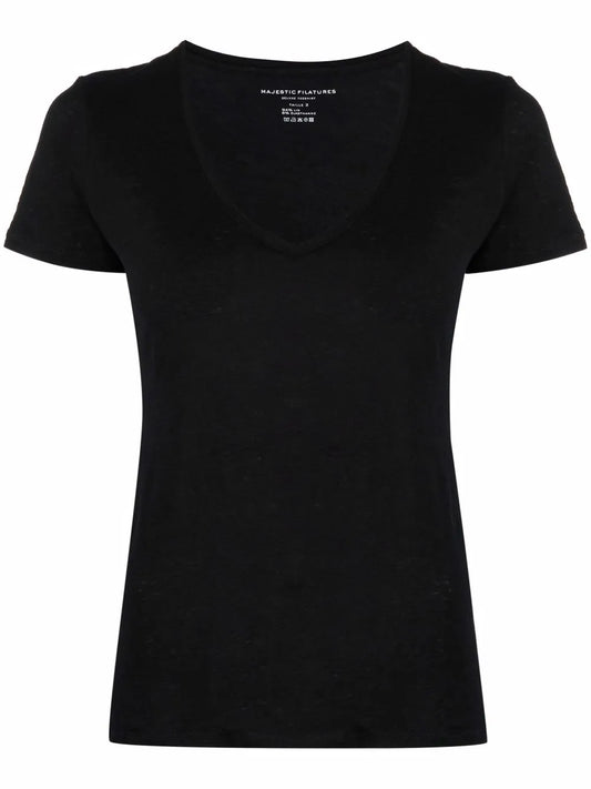 Scoop Neck Linen-Blend T-Shirt