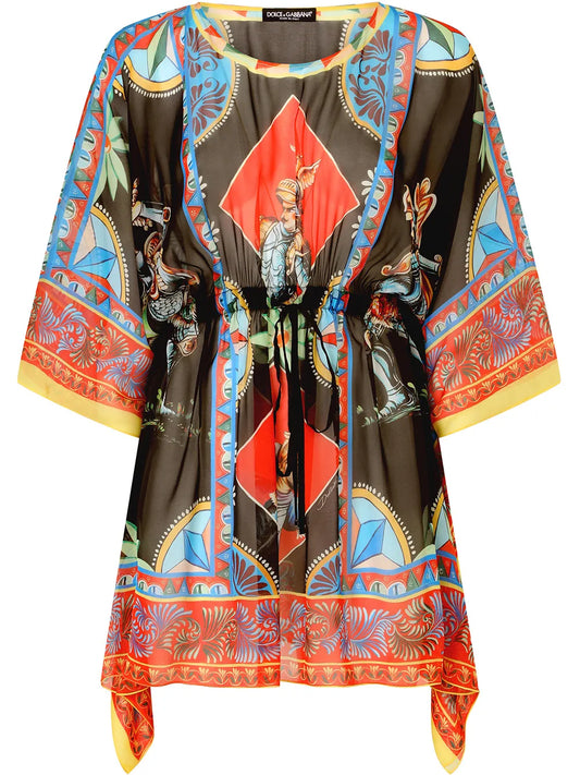 Carretto-Print Chiffon Kaftan