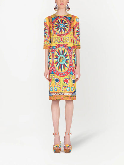 Carretto-Print Midi Dress