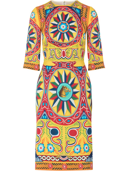 Carretto-Print Midi Dress