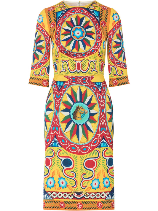 Carretto-Print Midi Dress