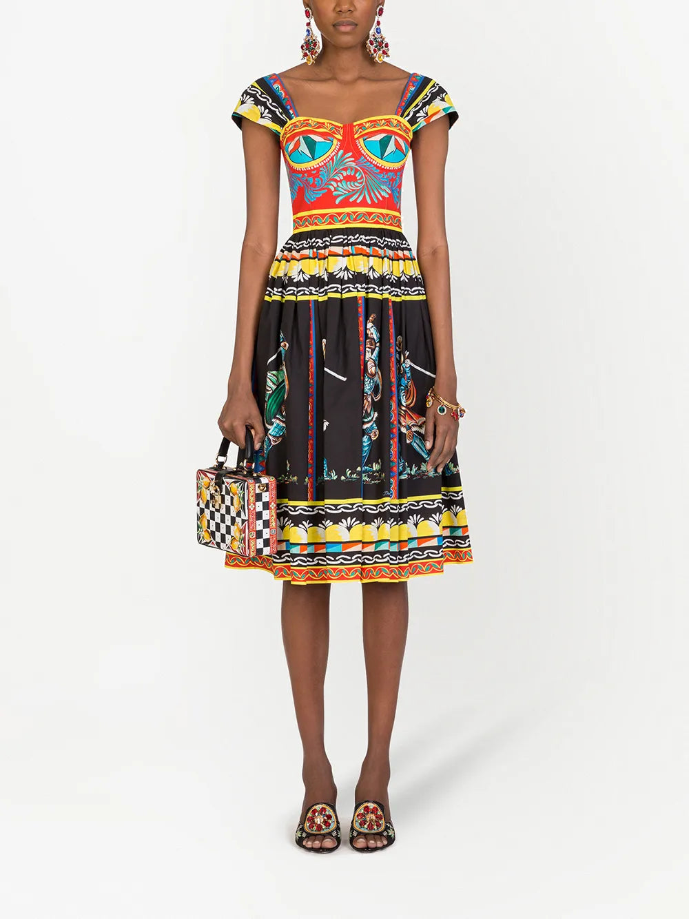 Carretto-Print Bustier Midi Dress