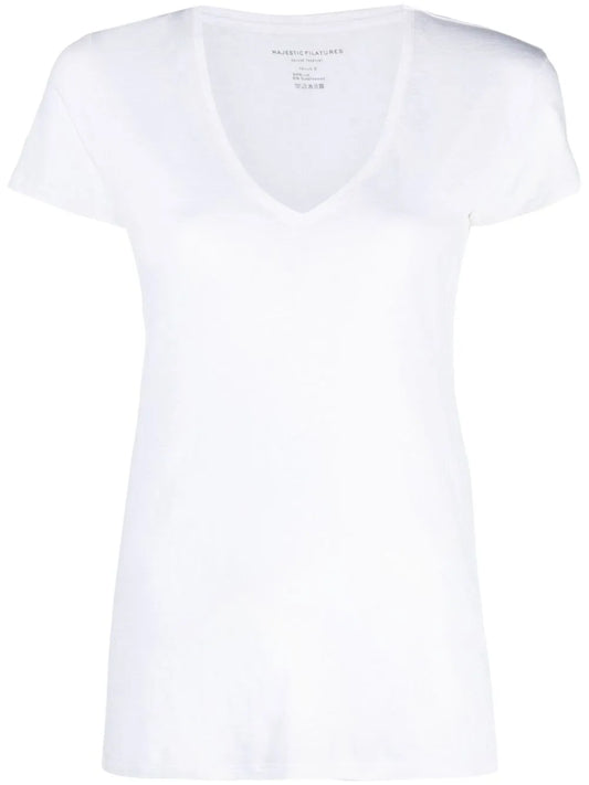 Scoop Neck Linen-Blend T-Shirt