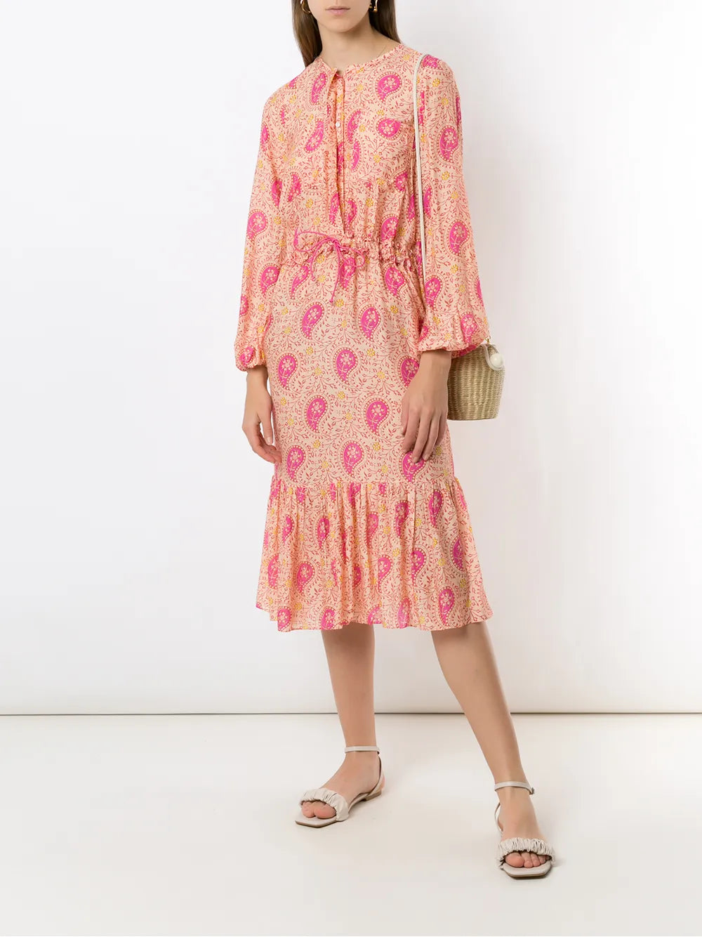 Printed Long Sleeves Midi Dress