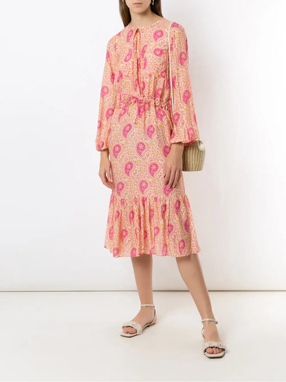 Printed Long Sleeves Midi Dress