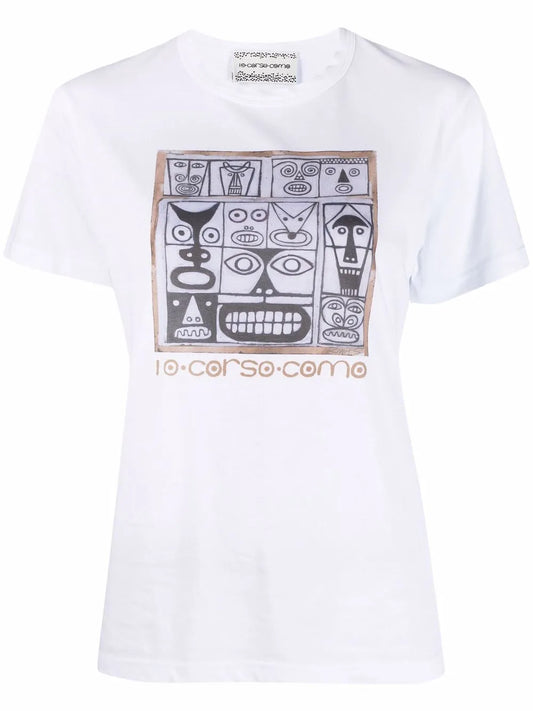 Faces-Print Cotton T-Shirt