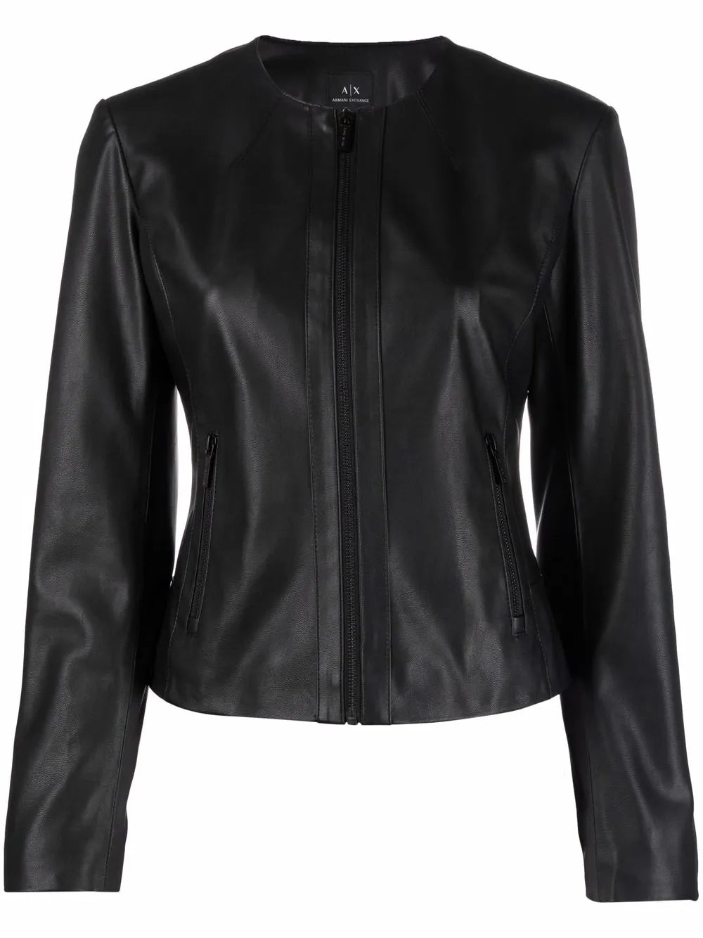 Faux Leather Collarless Jacket
