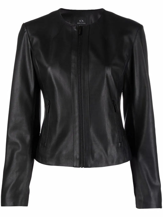 Faux Leather Collarless Jacket