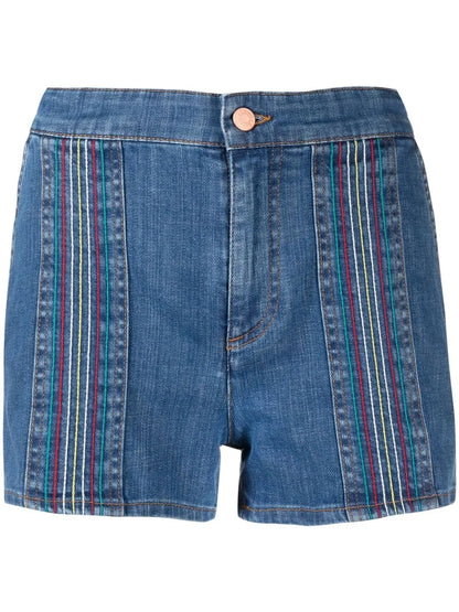 Signature Rainbow-Stitch Denim Shorts