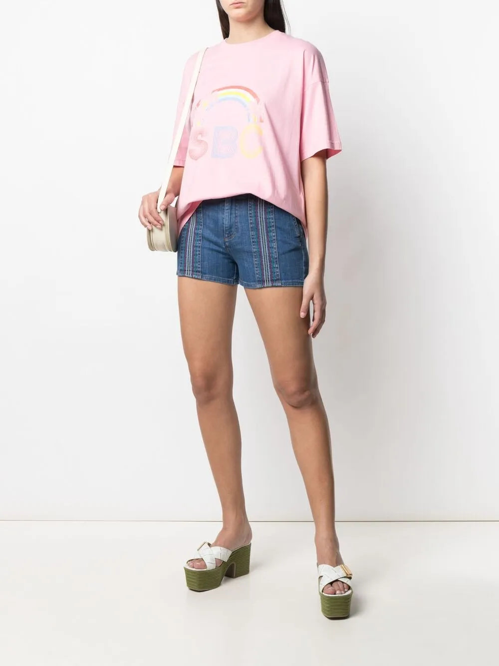 Signature Rainbow-Stitch Denim Shorts