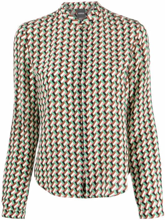 Geometric-Print Silk Shirt