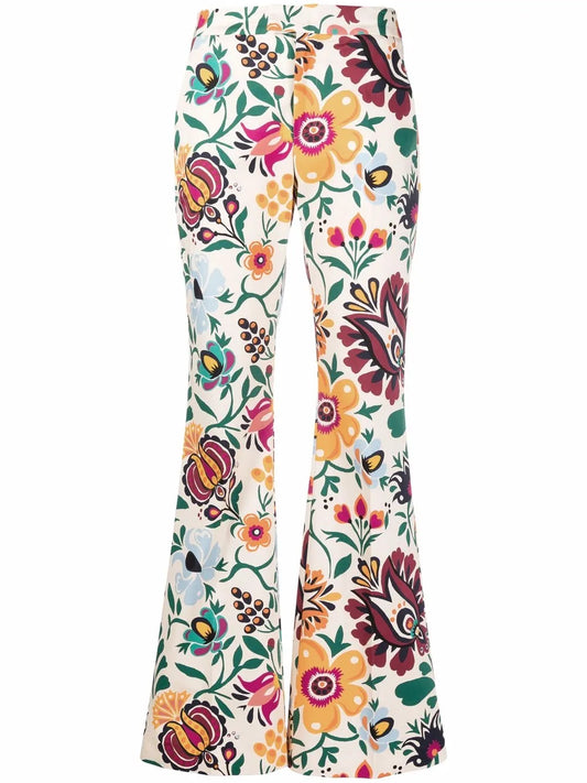 Graphic-Print Flared Trousers