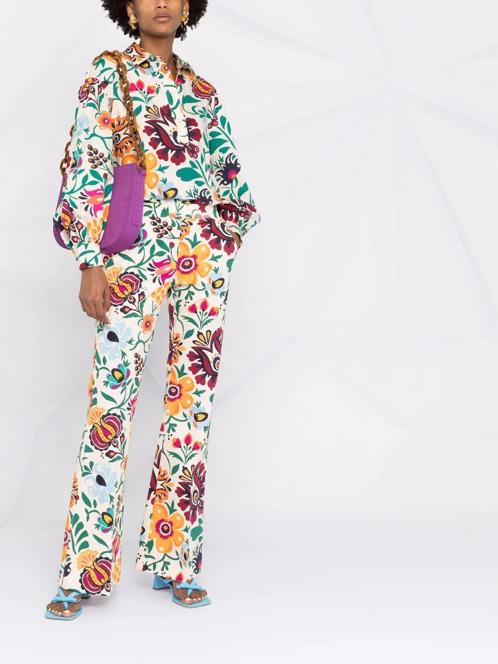Graphic-Print Flared Trousers