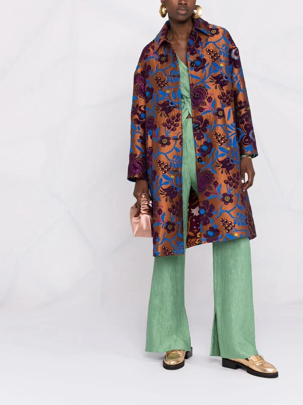 Patterned-Jacquard Single-Breasted Coat