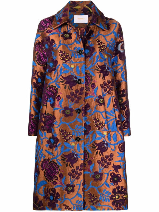 Patterned-Jacquard Single-Breasted Coat