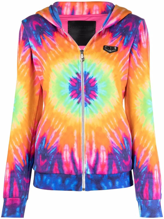Logo-Print Tie-Dye Zipped Hoodie