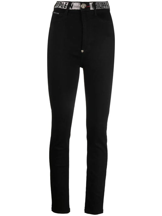 Logo-Embellished High-Waist Skinny Jeans