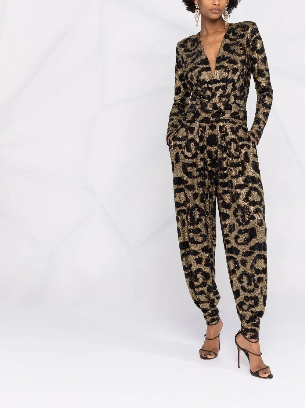 Gem-Embellished Leopard-Print Jumpsuit