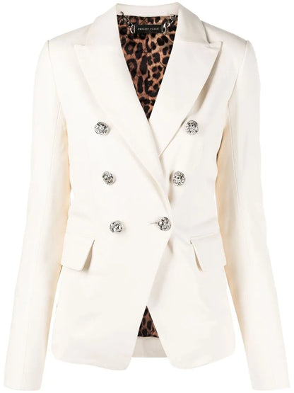 Double-Breasted Leather Blazer