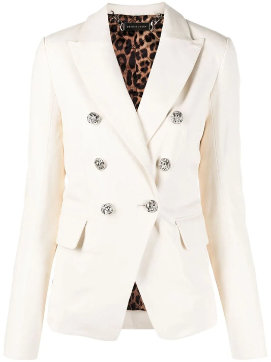 Double-Breasted Leather Blazer