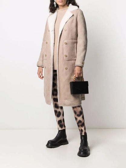 Monogram-Embossed Long Shearling Coat