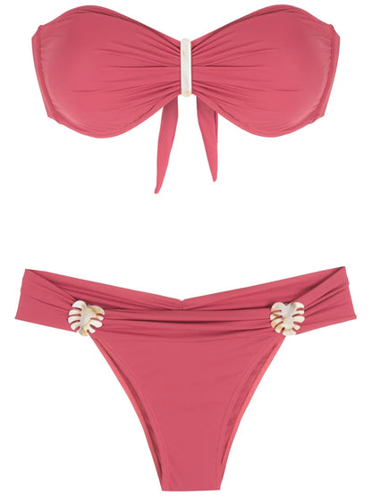 Embroidered-Detail Bandeau Set Bikini