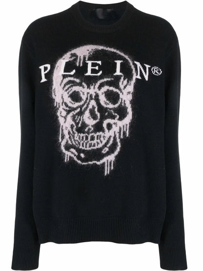 Intarsia-Knit Skull Jumper