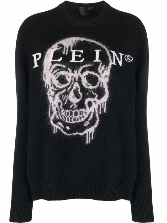 Intarsia-Knit Skull Jumper