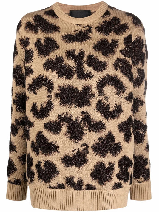 Long-Sleeved Lurex Leopard Jumper