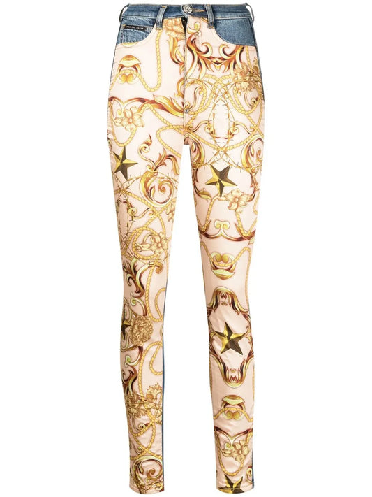 Baroque-Print Skinny Jeans