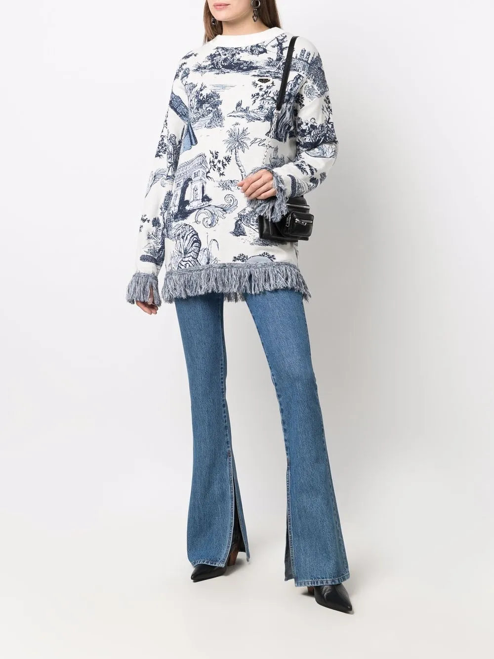 Intarsia-Knit Fringed-Edge Jumper