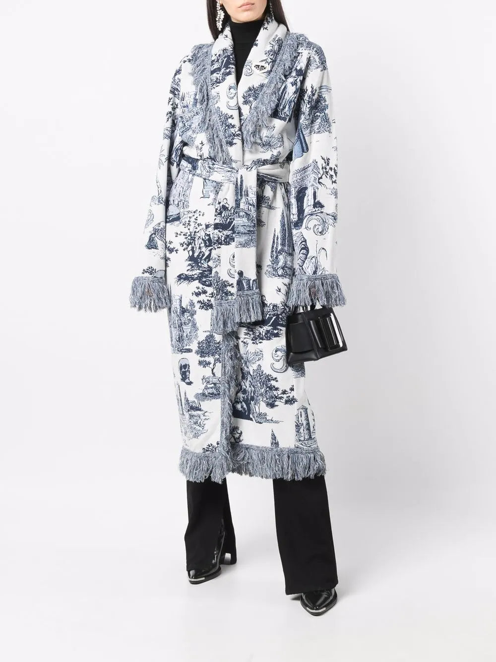 Intarsia-Knit Fringed-Edge Cardigan