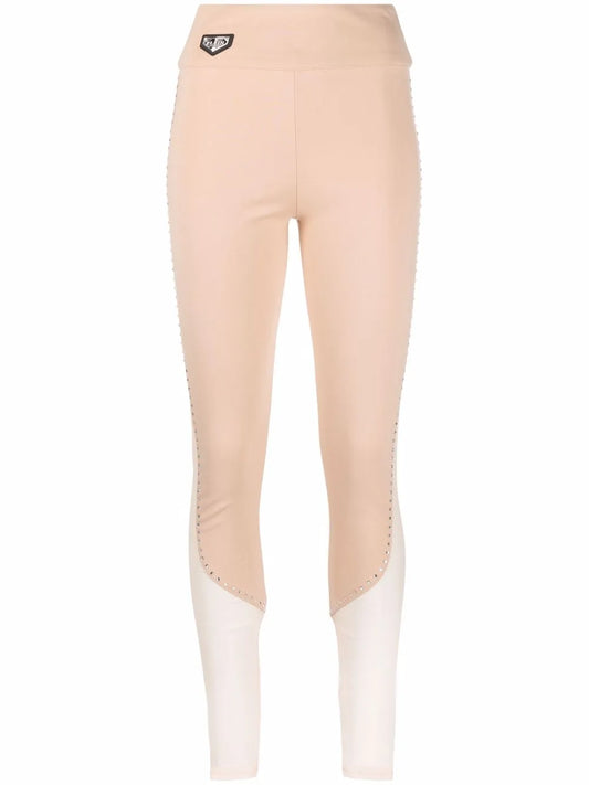 Stud-Detail Sheer-Paneling Leggings