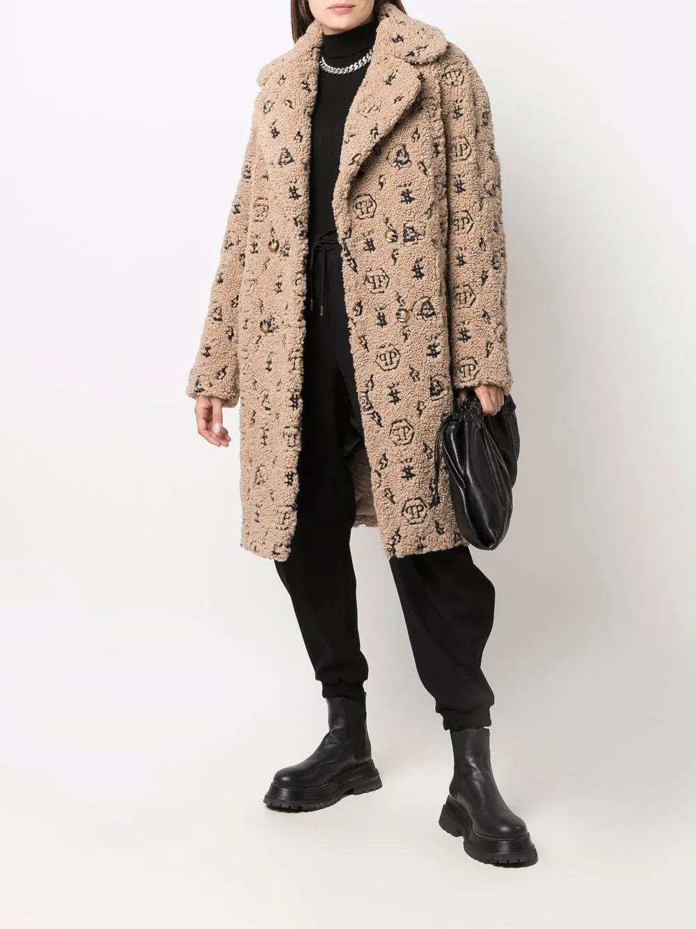 Embroidered Monogram Faux-Shearling Coat