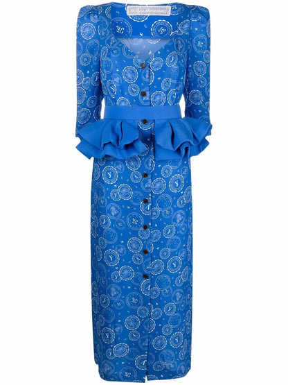 Logo-Print Ruffled Midi Dress
